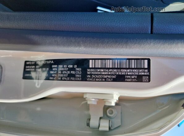 ZACNJDD15MPN01847 2021 JEEP RENEGADE White Widok naklejki z numerem VIN