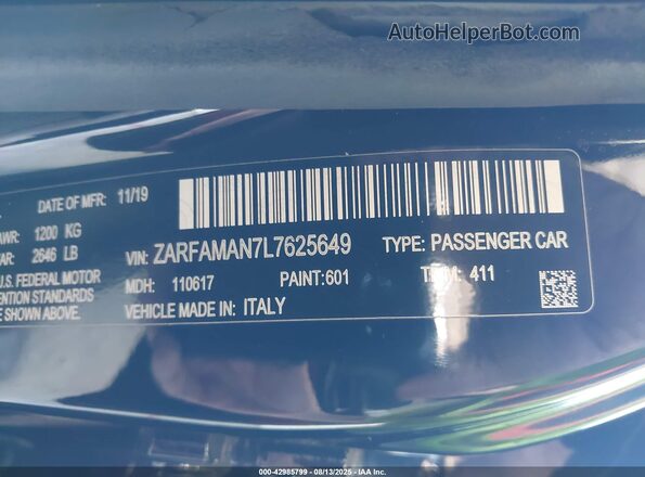 ZARFAMAN7L7625649 2020 ALFA ROMEO GIULIA Black ძრავის განყოფილების ხედი
