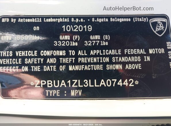 ZPBUA1ZL3LLA07442 2020 LAMBORGHINI URUS White 