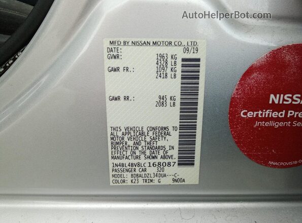 1N4BL4BV8LC168087 2020 NISSAN ALTIMA Silver 