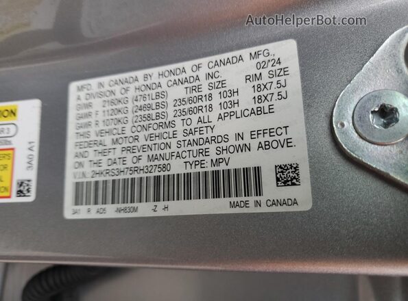 2HKRS3H75RH327580 2024 HONDA CRV Silver 