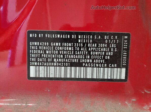 3VW447AU8HM042101 2017 VOLKSWAGEN GTI Red 