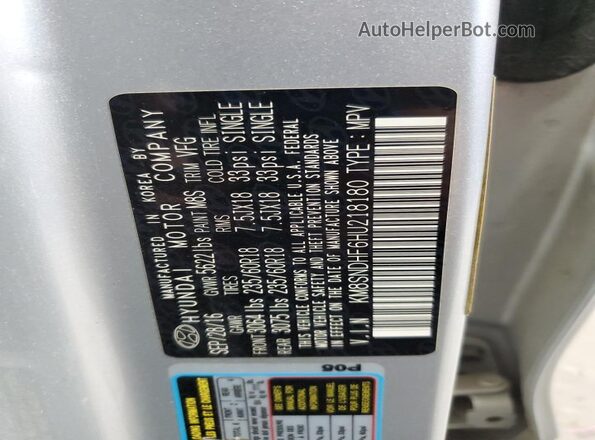 KM8SNDHF6HU218180 2017 HYUNDAI SANTA FE Silver 