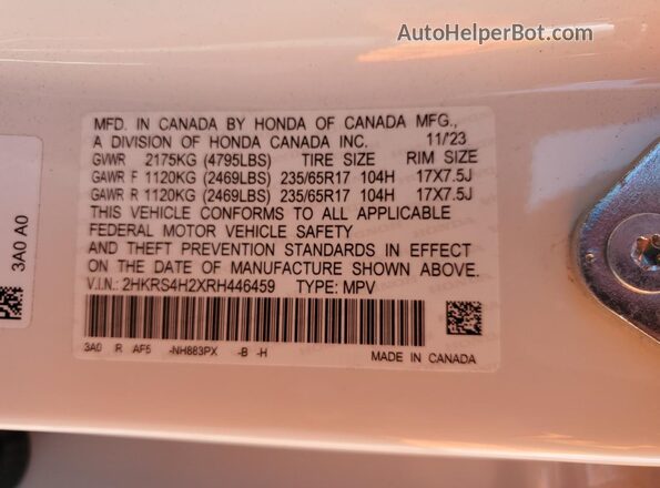 2HKRS4H2XRH446459 2024 HONDA CRV White 