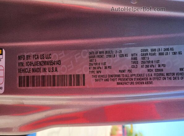 1C4HJXEN2MW654143 2021 JEEP WRANGLER Silver 