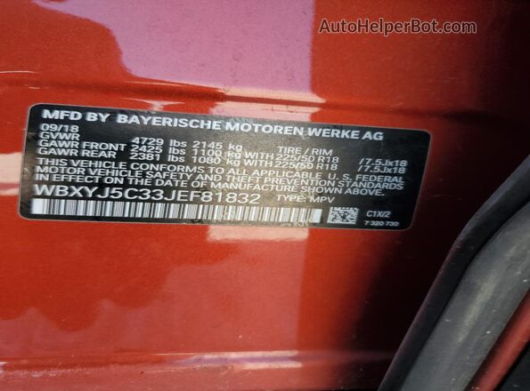 WBXYJ5C33JEF81832 2018 BMW X2 Orange 