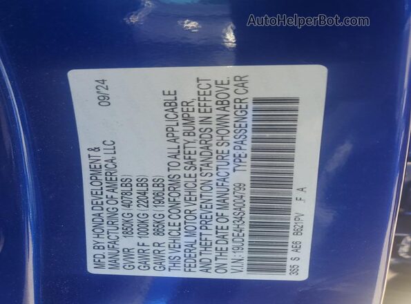 19UDE4H34SA004799 2025 ACURA INTEGRA Blue 