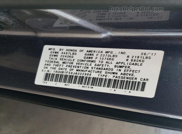 19UUB1F5XJA002999 2018 ACURA TLX Серый 