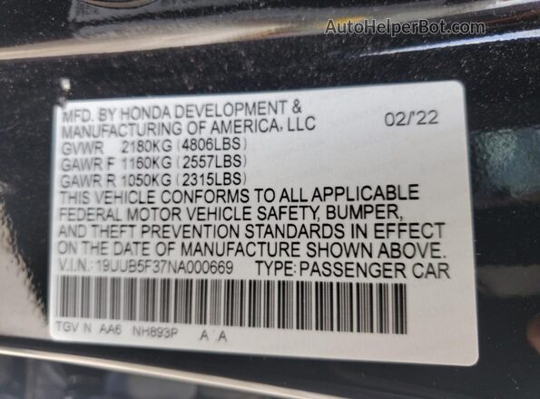19UUB5F37NA000669 2022 ACURA TLX Black 