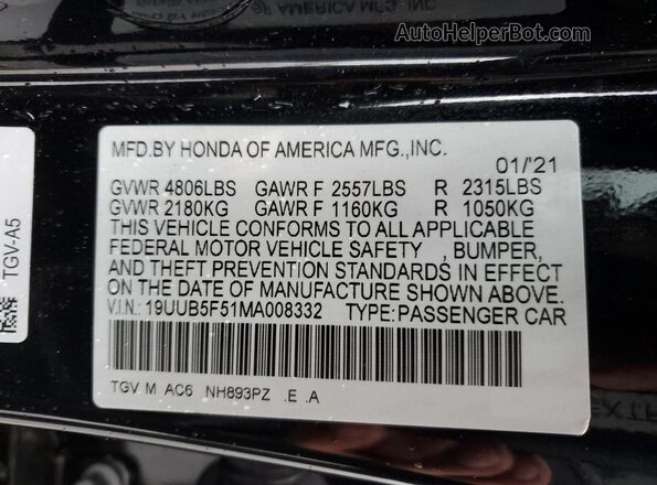 19UUB5F51MA008332 2021 ACURA TLX Black Widok komory silnika