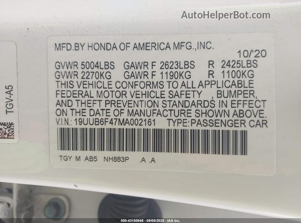 19UUB6F47MA002161 2021 ACURA TLX White Widok komory silnika