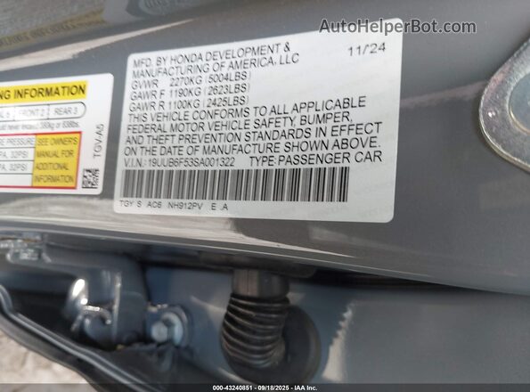 19UUB6F53SA001322 2025 ACURA TLX Gray Widok komory silnika