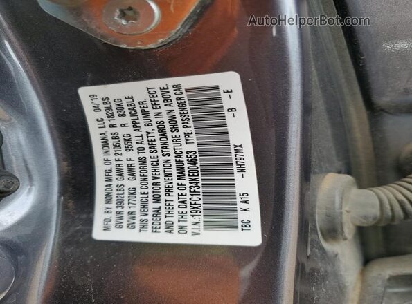 19XFC1F34KE004653 2019 HONDA CIVIC Charcoal Вид підкапотного простору