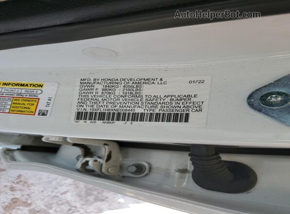 19XFL1H8XNE008445 2022 HONDA CIVIC White Engine compartment view