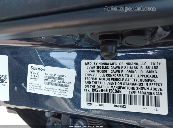 19XZE4F57LE002682 2020 HONDA INSIGHT Blue Engine compartment view