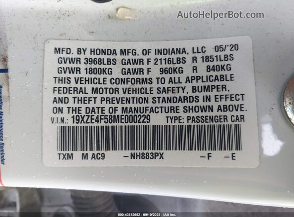 19XZE4F58ME000229 2021 HONDA INSIGHT White Вид підкапотного простору