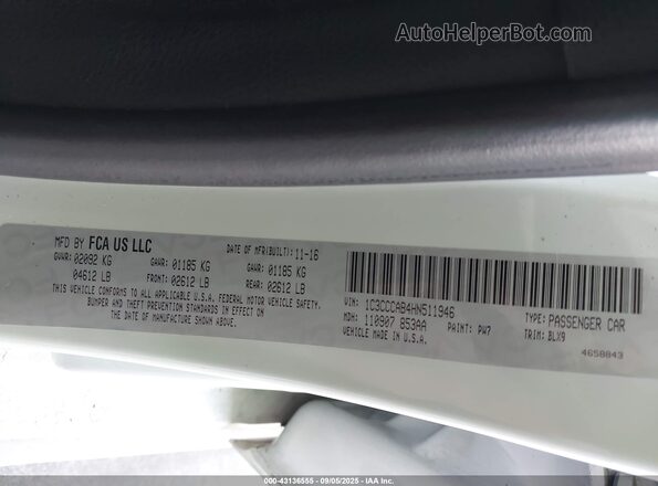 1C3CCCAB4HN511946 2017 CHRYSLER 200 Белый 