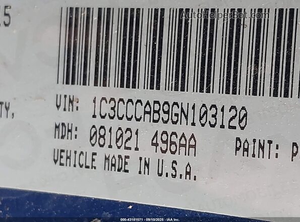 1C3CCCAB9GN103120 2016 CHRYSLER 200 Blue Вид підкапотного простору