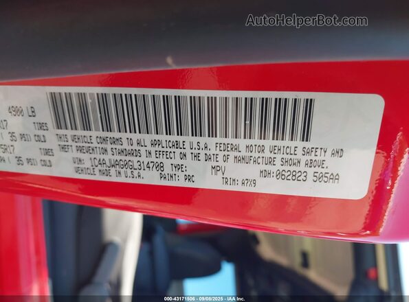 1C4AJWAG0GL314708 2016 JEEP WRANGLER Red Vista del compartimento del motor