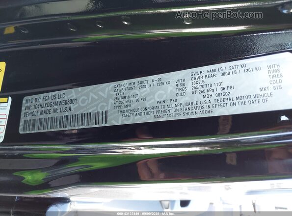 1C4HJXDG6MW508301 2021 JEEP WRANGLER UNLIMITED Black Вид підкапотного простору