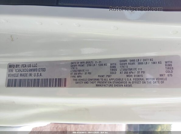 1C4HJXDG9MW612703 2021 JEEP WRANGLER UNLIMITED White ძრავის განყოფილების ხედი