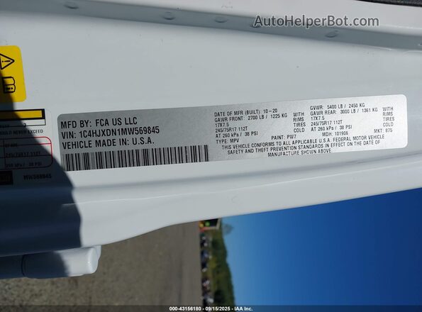 1C4HJXDN1MW569845 2021 JEEP WRANGLER UNLIMITED Белый Вид подкапотного пространства