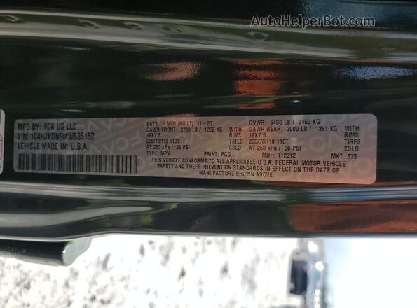 1C4HJXDN9MW535152 2021 JEEP WRANGLER Green VIN sticker view