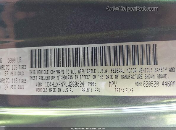 1C4HJXFN7LW268024 2020 JEEP WRANGLER UNLIMITED Gray Շարժիչի բաժամունքի տեսք