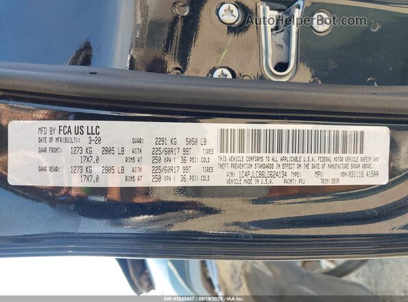 1C4PJLCB6LD624134 2020 JEEP CHEROKEE Black ძრავის განყოფილების ხედი