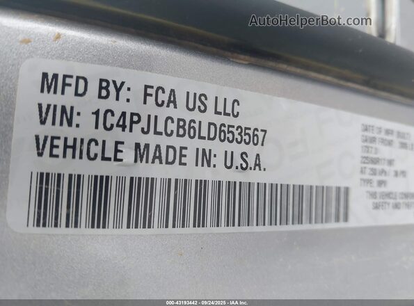 1C4PJLCB6LD653567 2020 JEEP CHEROKEE Gray Շարժիչի բաժամունքի տեսք