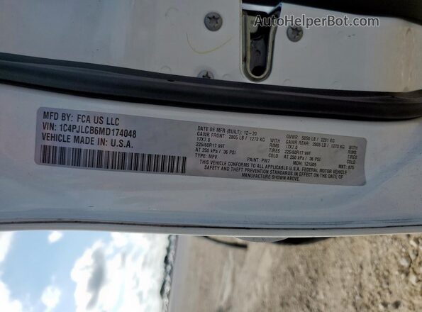 1C4PJLCB6MD174048 2021 JEEP CHEROKEE White VIN კოდის სტიკერის ხედი