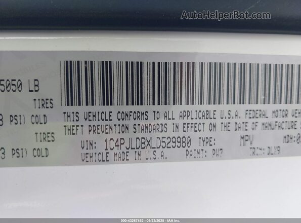 1C4PJLDBXLD529980 2020 JEEP CHEROKEE White Widok komory silnika