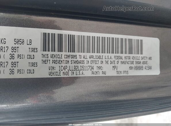 1C4PJLLB2LD511734 2020 JEEP CHEROKEE Gray Շարժիչի բաժամունքի տեսք