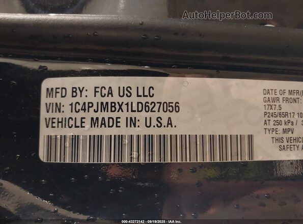 1C4PJMBX1LD627056 2020 JEEP CHEROKEE Черный Вид подкапотного пространства