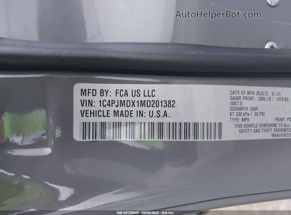1C4PJMDX1MD201382 2021 JEEP CHEROKEE Gray ძრავის განყოფილების ხედი