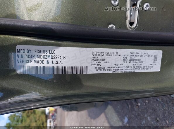1C4PJMDX2MD229403 2021 JEEP CHEROKEE Green Widok komory silnika
