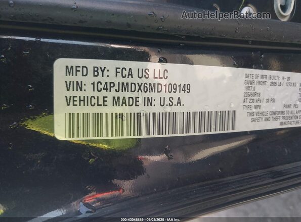 1C4PJMDX6MD109149 2021 JEEP CHEROKEE Черный Вид подкапотного пространства