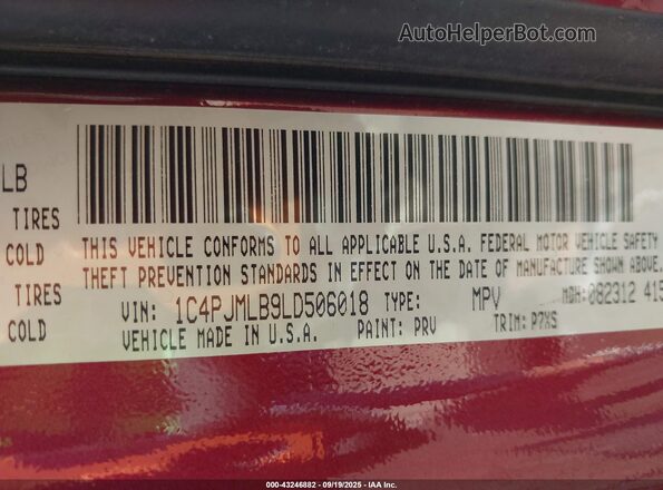 1C4PJMLB9LD506018 2020 JEEP CHEROKEE Burgundy Widok komory silnika