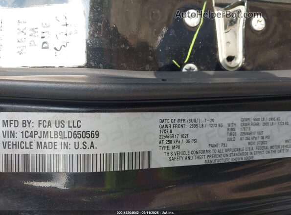 1C4PJMLB9LD650569 2020 JEEP CHEROKEE Black ძრავის განყოფილების ხედი