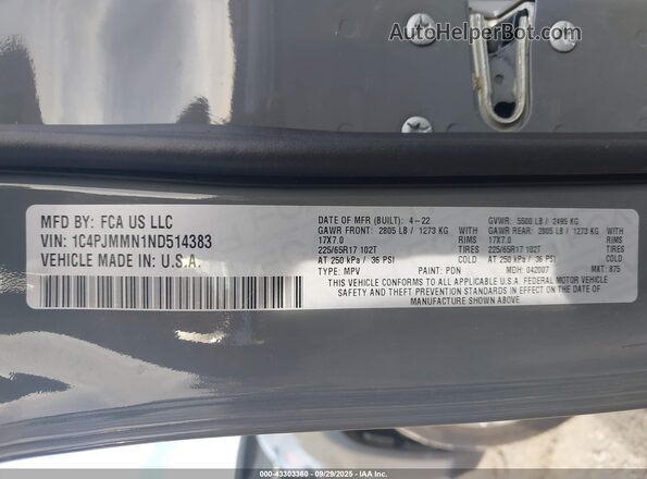 1C4PJMMN1ND514383 2022 JEEP CHEROKEE Gray Widok komory silnika