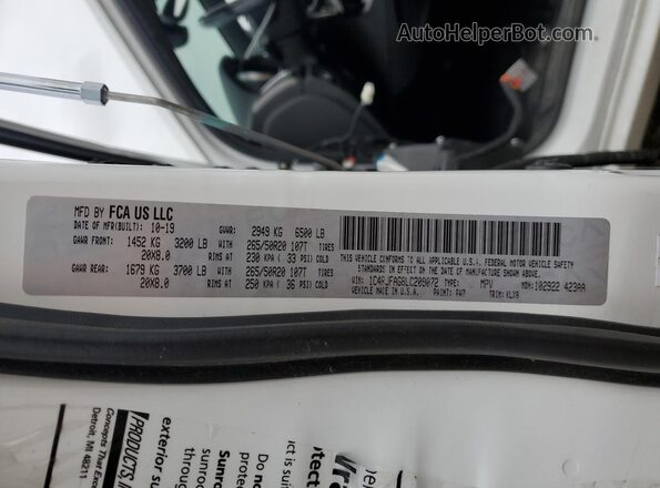 1C4R6FAG8LC209072 2020 JEEP GRAND Белый Панорамный вид салона 360°
