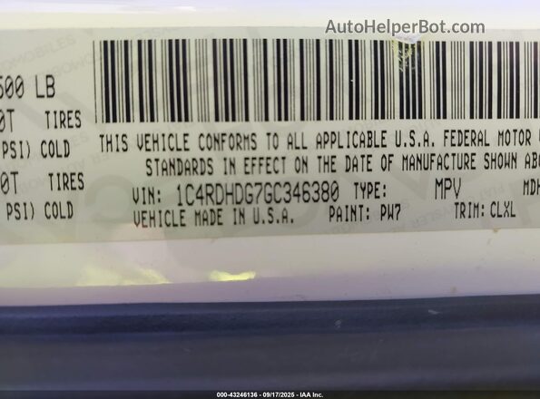 1C4RDHDG7GC346380 2016 DODGE DURANGO White Widok komory silnika