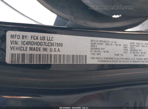 1C4RDHDG7LC367899 2020 DODGE DURANGO Black Vista del compartimento del motor