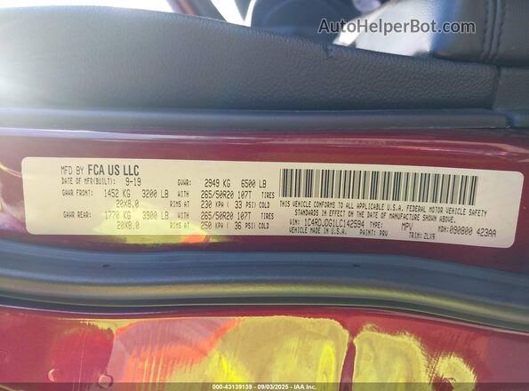 1C4RDJDG1LC142594 2020 DODGE DURANGO Maroon Engine compartment view