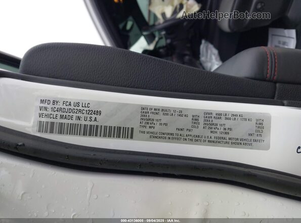 1C4RDJDG2RC122489 2024 DODGE DURANGO Белый Вид подкапотного пространства