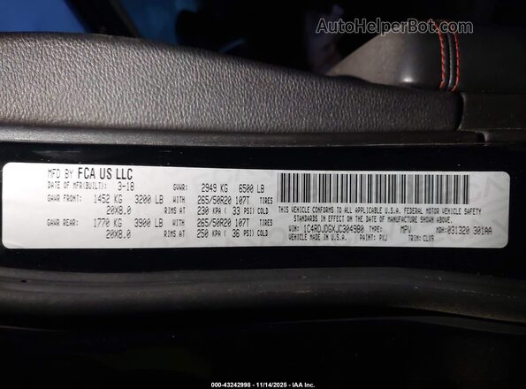 1C4RDJDGXJC304980 2018 DODGE DURANGO Black 