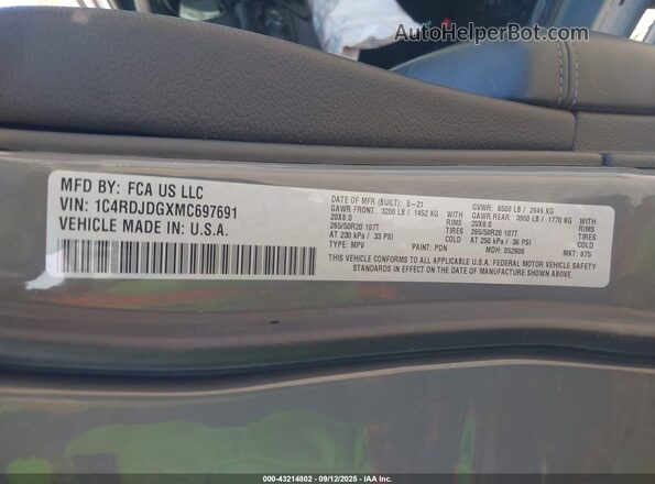 1C4RDJDGXMC697691 2021 DODGE DURANGO Gray Vista del compartimento del motor