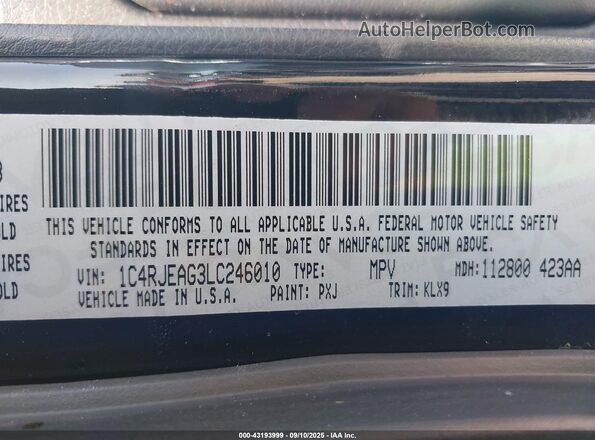 1C4RJEAG3LC246010 2020 JEEP GRAND CHEROKEE Black Շարժիչի բաժամունքի տեսք