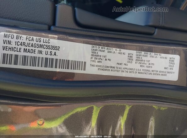 1C4RJEAG5MC553552 2021 JEEP GRAND CHEROKEE Gray Widok komory silnika