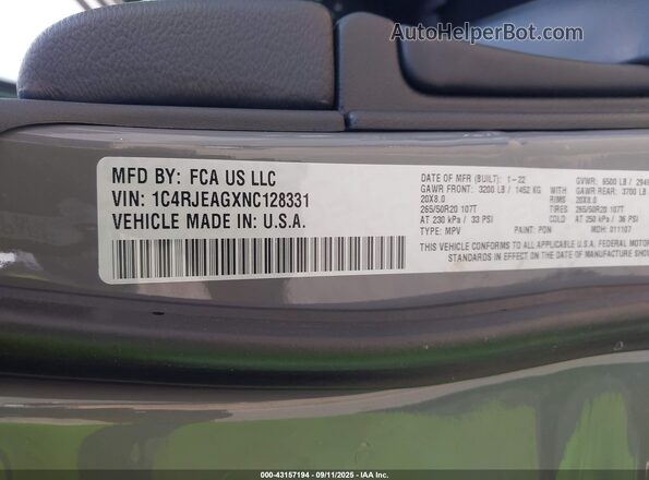 1C4RJEAGXNC128331 2022 JEEP GRAND CHEROKEE WK Gray Vista del compartimento del motor
